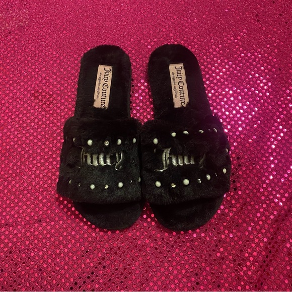 black juicy couture fluffy slippers - Picture 2 of 2